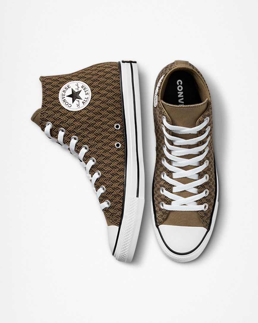 Tenis Converse Chuck Taylor All Star Herringbone Cano Alto Masculino Marrom Branco | PT M0175P4